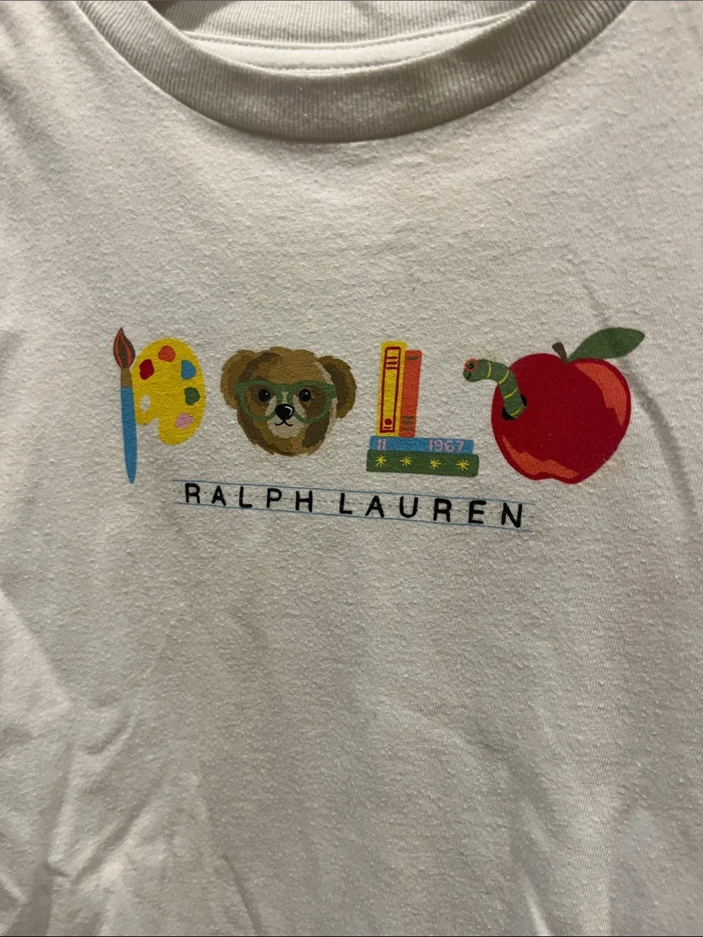 Ralph Lauren White Graphic Kids Tee with School Icons